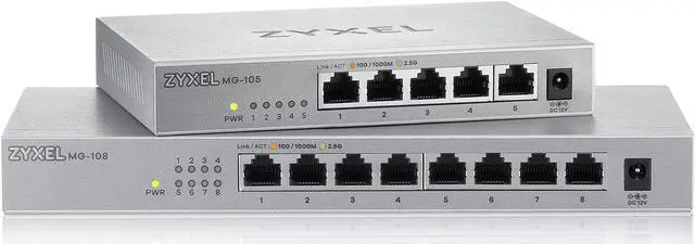 Alt view image 5 of 5 - Zyxel 8-Port 2.5GbB MultiGig Ethernet Unmanaged Switch | 8 x 100/1G/2.5G Mbps Ports | Plug & Play | Metal Housing | Desktop or Wall-Mount | Ethernet Splitter MG-108