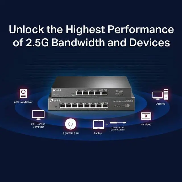 Alt view image 4 of 5 - TP-Link TL-SG105-M2 | 5 Port Multi-Gigabit Unmanaged Network Switch, Ethernet Splitter | 2.5G Bandwidth | Plug & Play | Desktop/Wall-Mount | Fanless Metal Design