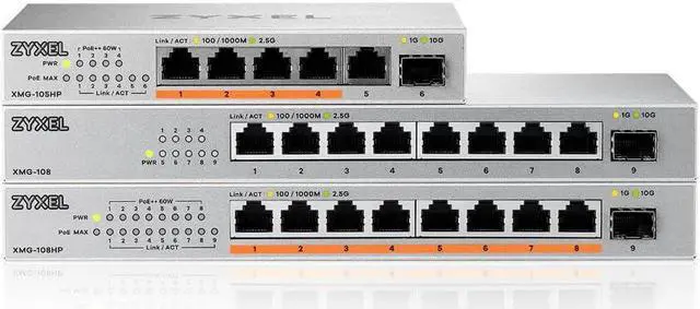 Alt view image 5 of 5 - Zyxel 5-Port 2.5Gb MultiGig Switch | 5X 100/1G/2.5G Ports + 1x 10G SFP+ | 4X PoE++ Ports | 70W Budget | Plug & Play | Desktop or Wall-Mount [XMG-105HP]