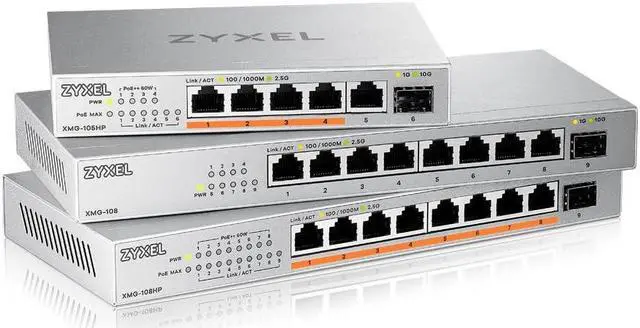 Alt view image 4 of 5 - Zyxel 5-Port 2.5Gb MultiGig Switch | 5X 100/1G/2.5G Ports + 1x 10G SFP+ | 4X PoE++ Ports | 70W Budget | Plug & Play | Desktop or Wall-Mount [XMG-105HP]