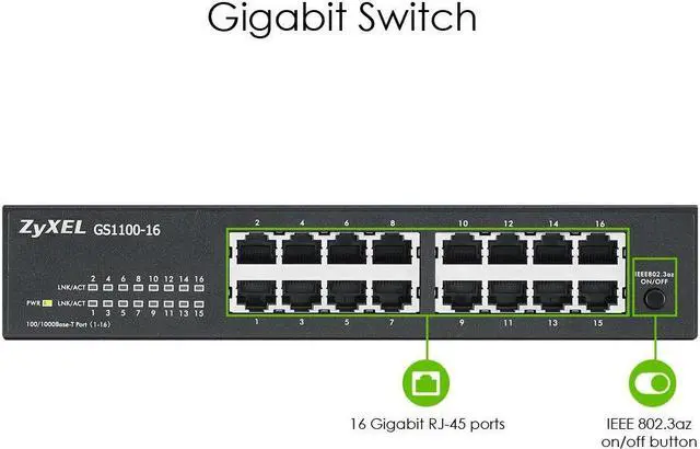 Alt view image 2 of 5 - Zyxel 16-Port Gigabit Ethernet Unmanaged Switch - Fanless Design [GS1100-16]