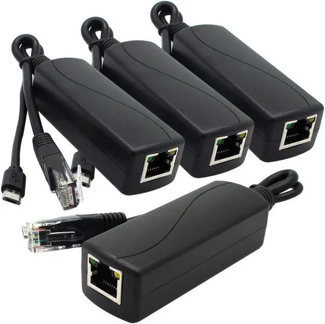 Main image of ANVISION 4-Pack Gigabit PoE Splitter, 48V to 5V 2.4A Micro USB Ethernet Adapter, Compatible with Raspberry Pi 3B+, IP Camera and More