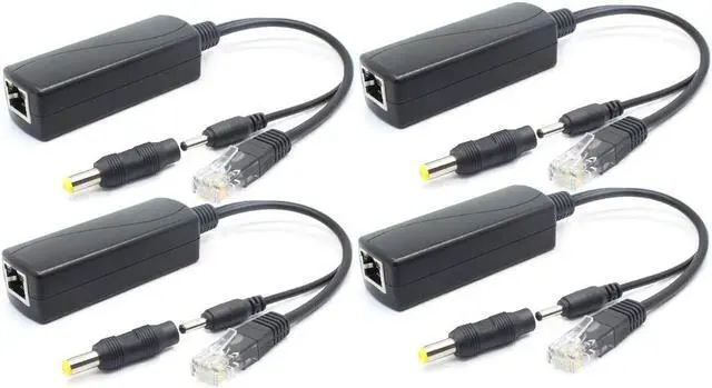 Main image of ANVISION 4-Pack 5V PoE Splitter, 48V to 5V 2.4A Adapter, Plug 3.5mm x 1.35mm, 5.5mm x 2.1mm Connector, IEEE 802.3af Compliant, for IP Camera and More