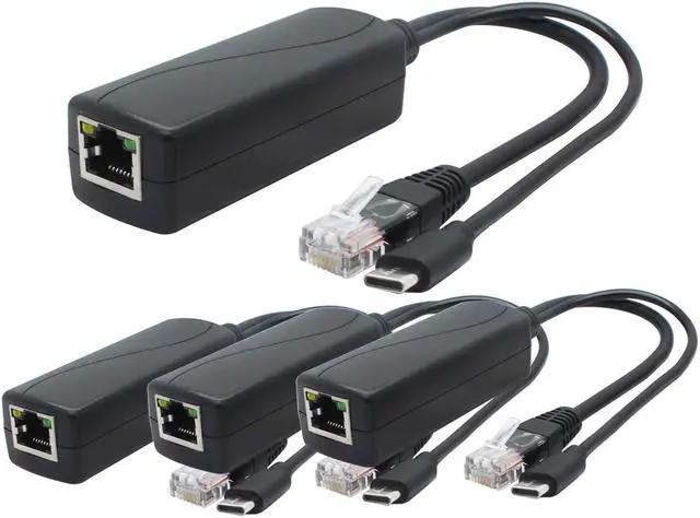 Main image of ANVISION 4-Pack 5V PoE Splitter, USB Type C, 48V to 5V 2.4A, IEEE 802.3af Compliant, 10/100Mbps