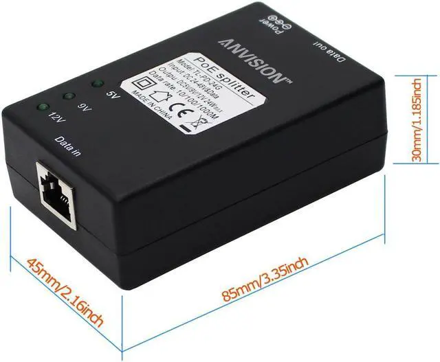 Alt view image 4 of 5 - ANVISION 2-Pack Active Gigabit PoE Splitter Adapter with Multi-Size Tips, IEEE 802.3af Compliant, up to 100 Meters (328 Feet), DC 5V/9V/12V Power Output for IP Camera AP Voip Phone and More