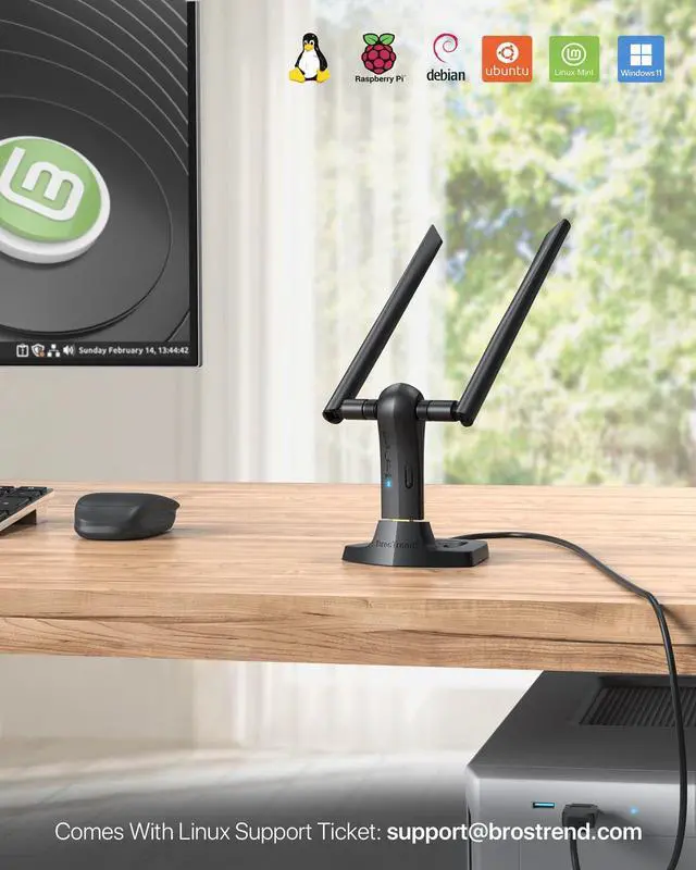 Alt view image 2 of 5 - BrosTrend Linux WiFi Adapter for Ubuntu, Mint, Debian, Lubuntu, Xubuntu, Mate, Zorin, PureOS, Raspberry Pi 2+, Windows 11, etc. 1200Mbps, 5GHz + 2.4GHz, Long Range 2X5dBi Antennas, USB3.0