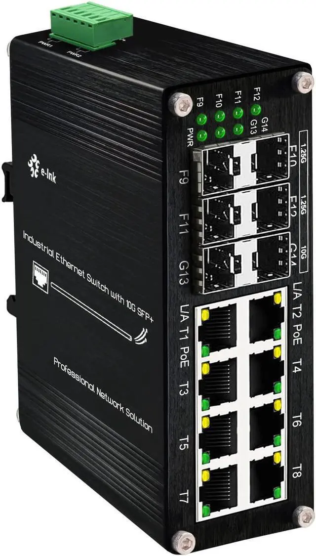 Main image of Centopto Industrial 14-Port PoE Switch - 4x 1G SFP, 2x 10G SFP+, 8x RJ45 10/100/1000Mbps PoE, DIN Rail Mount