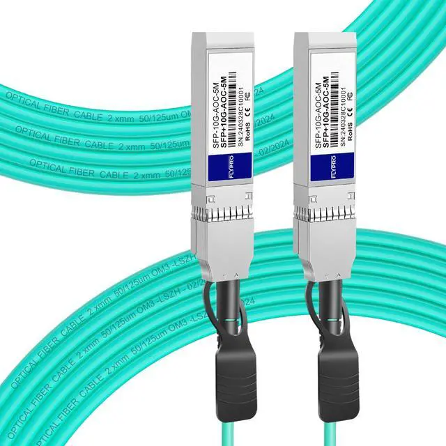 Main image of FLYPROFiber- 10G SFP+ AOC Cable, SFP+ to SFP+ Active Optical Fiber Cable 5m, OM3 MMF Direct-Attach Fiber Assemblies with SFP+ connectors for Cisco SFP-10G-AOC5M, Ubiquiti UniFi, Supermicro, 5M(16.4ft)