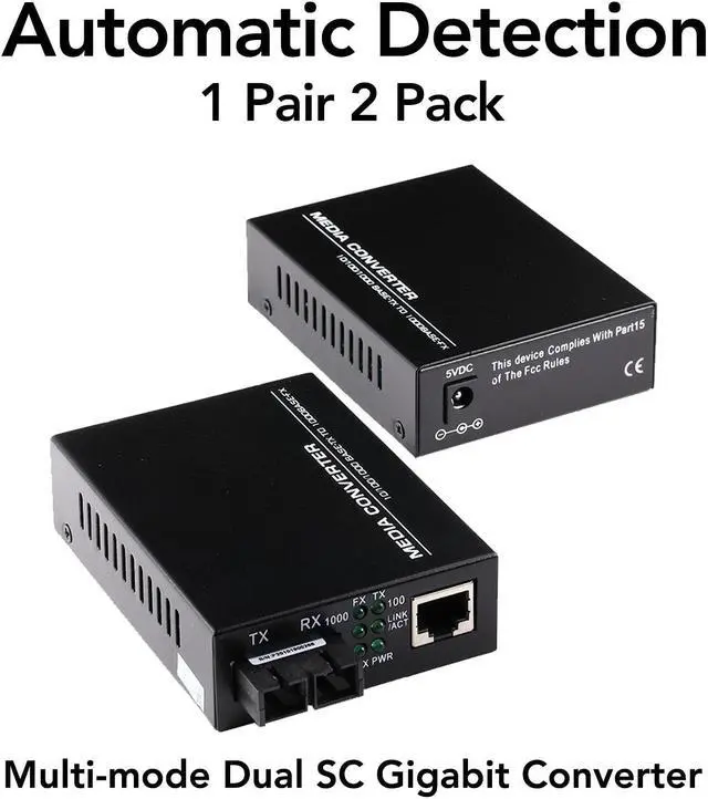 Alt view image 2 of 5 - A Pair 2 Pack Multi-Mode Dual SC Fiber Gigabit Fast Ethernet Media Converter, Mini 1x 10/100/1000Base-T RJ45 to 1000Base-SC Slot Converter Transceiver, up to 2KM 850-1310-nm, AC 100V~240V