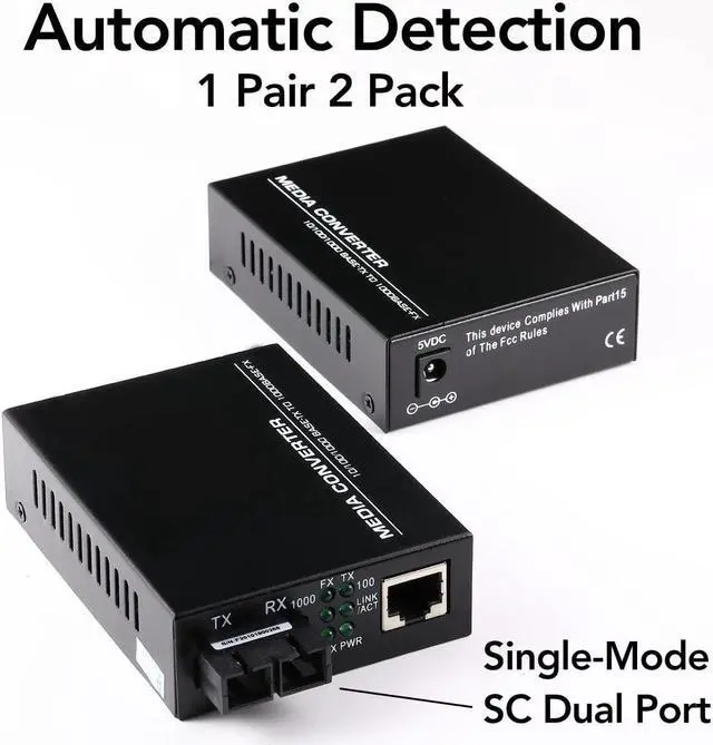 Alt view image 2 of 4 - (A Pair of Bidi) Single Mode Dual SC Fiber Gigabit Fast Ethernet Media Converter, Mini 1x 10/100/1000Base-T RJ45 to 1000Base-SC Slot Converter Transceiver, up to 30km 1310-nm, AC 100V~240V