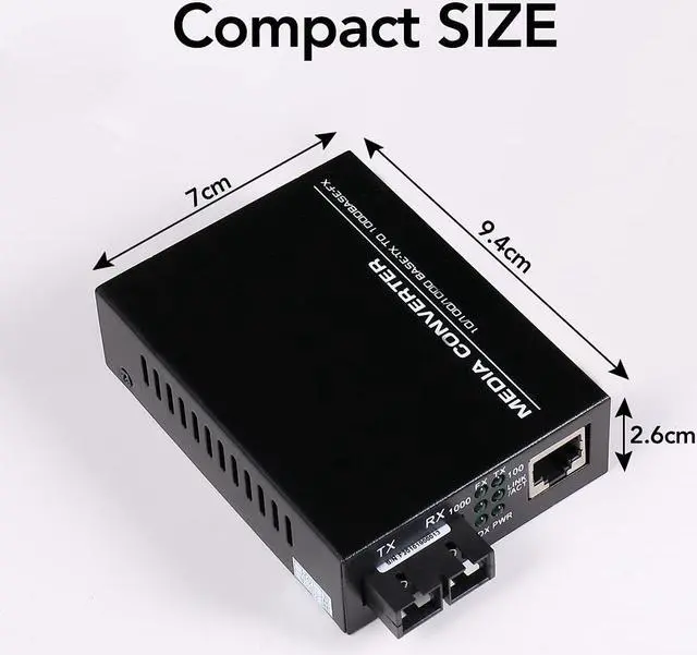 Alt view image 4 of 4 - (A Pair of Bidi) Single Mode Dual SC Fiber Gigabit Fast Ethernet Media Converter, Mini 1x 10/100/1000Base-T RJ45 to 1000Base-SC Slot Converter Transceiver, up to 30km 1310-nm, AC 100V~240V