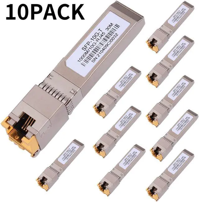 Alt view image 2 of 5 - 10PACK 10G SFP+ RJ45 Copper Transceiver, 10G T Copper Module 10GBase-T SFP CAT.6a/7 up to 30 Meters Compatible with Cisco,Ubiquiti,Netgear,D-Link,Supermicro,TP-Link,Broadcom Mikrotik,Unifi