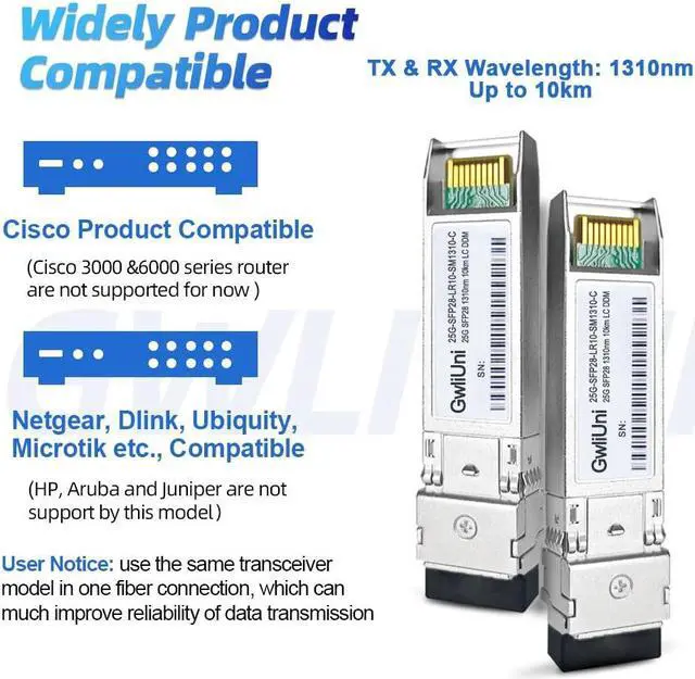 Alt view image 2 of 5 - 4Pcs 25G SFP28 Single Mode Fiber Module Network Transceiver, LR SM1310nm 10km, Duplex LC for Data Center Switch, Router, Firewall, Server etc.,