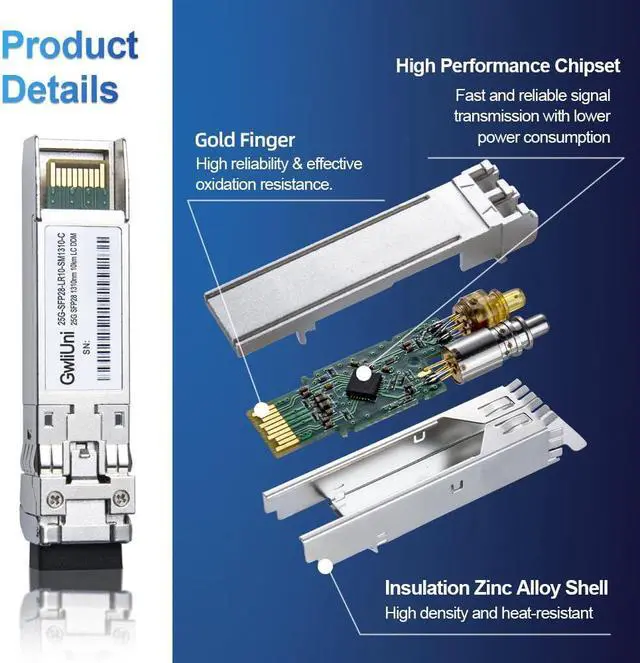 Alt view image 3 of 5 - 4Pcs 25G SFP28 Single Mode Fiber Module Network Transceiver, LR SM1310nm 10km, Duplex LC for Data Center Switch, Router, Firewall, Server etc.,