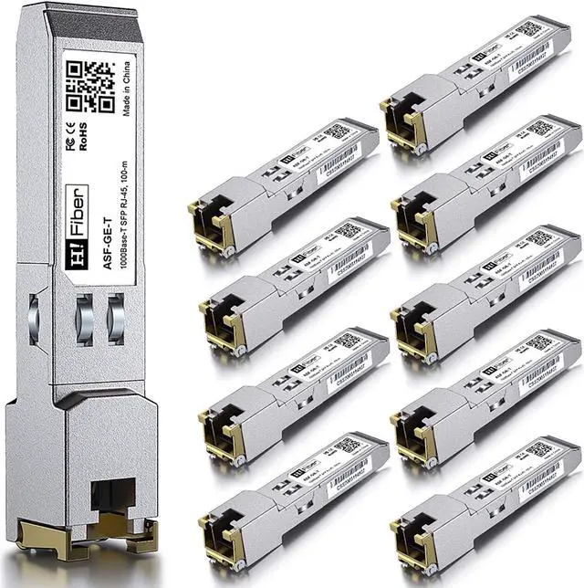 Main image of H!Fiber.com SFP Copper RJ45 Transceiver Gigabit Module 1000Base-T Compatible for Ubiquiti UF-RJ45-1G, 100m Reach, 10 Pack