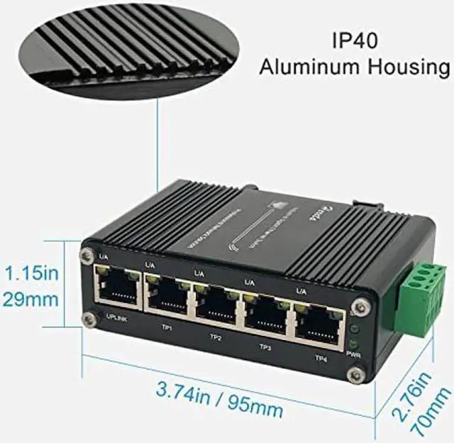 Alt view image 4 of 5 - Hardened Industrial Gigabit Ethernet Switch 5-Port Mini Industrial Switch 10/100Mbps Half/Full Duplex and 1000Mbps Full Duplex