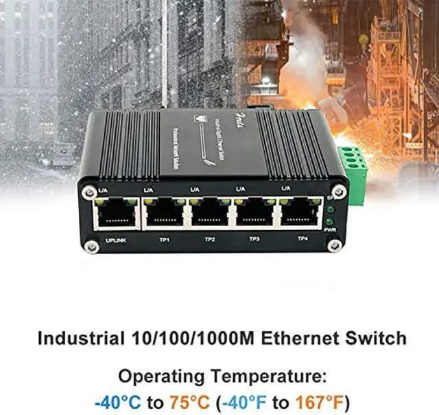 Alt view image 5 of 5 - Hardened Industrial Gigabit Ethernet Switch 5-Port Mini Industrial Switch 10/100Mbps Half/Full Duplex and 1000Mbps Full Duplex