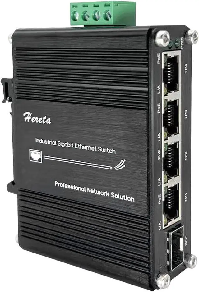 Main image of Industrial 5-Port Switch Gigabit PoE+ Ethernet Switch 4 Ports 120W PoE+ Injector 10/100/1000Base-T & 1 Port 100/1000Base-X Dual Rate SFP 12~48VDC Wide Range Power Input