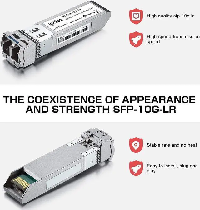 Alt view image 2 of 5 - Up to 10km 1310nm 10G LR SFP+ to LC Singlemode Transceiver & 1.25/2.5/5/10G SFP+ to RJ45 Transceiver