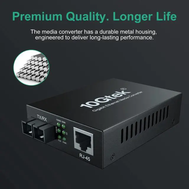 Alt view image 5 of 5 - Gigabit Ethernet Media Converter, Built-in Multi-Mode SC SFP Fiber Module, 1310nm, MMF, Duplex, up to 2-KM, Dual SC Fiber to 10/100/1000Base-TX (UTP/STP/Cat5e/Cat6 RJ45)