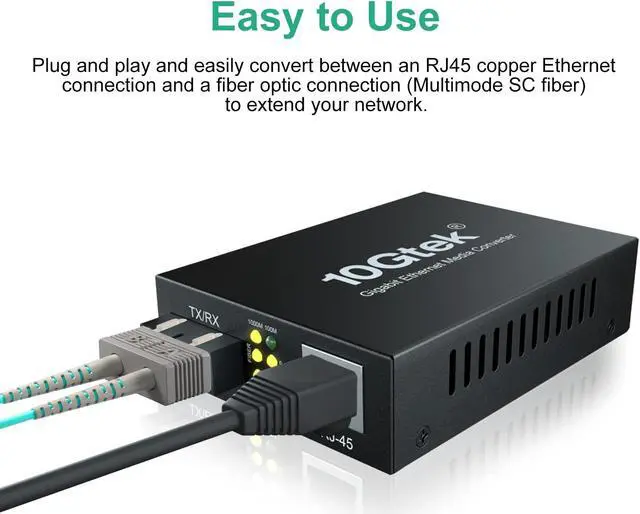 Alt view image 2 of 5 - Gigabit Ethernet Media Converter, Built-in Multi-Mode SC SFP Fiber Module, 1310nm, MMF, Duplex, up to 2-KM, Dual SC Fiber to 10/100/1000Base-TX (UTP/STP/Cat5e/Cat6 RJ45)