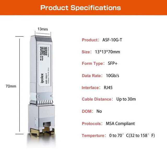 Alt view image 4 of 4 - ipolex 10G SFP+ RJ45 Copper Transceiver, 10GBase-T RJ-45 SFP+ Module, Compatible for Netgear AXM765 (CAT6a/CAT7, 30m)