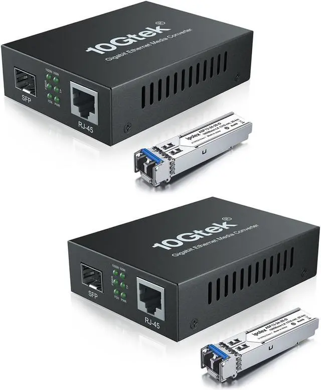 Main image of A Pair of Gigabit Single-Mode LC Fiber to Ethernet Media Converter (SFP LX Modules Included),1.25G Fiber Media Converter, 1000Base-LX to 10/100/1000Base-TX, 1310nm, SMF, Transmission up to 20-KM