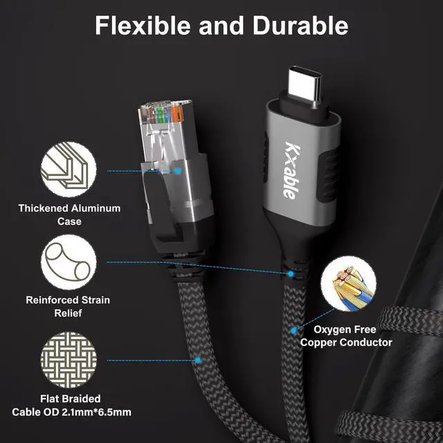Alt view image 4 of 5 - Flat USB C to Ethernet Cable 25 FT, Snagless RJ45 to USB Type-C Cord, Directly Connected, Gigabit LAN Network, OFC, for MacBook Pro, iPad Pro, iPhone 15, Galaxy, Laptop, Super Thin, OD: 0.8in x 0.25in