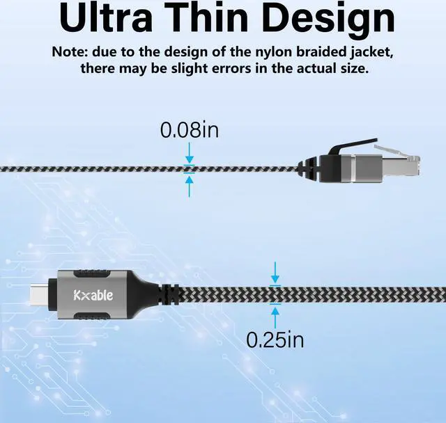 Alt view image 5 of 5 - Flat USB C to Ethernet Cable 20 FT, Snagless RJ45 to USB Type-C Cord, Directly Connected, Gigabit LAN Network, OFC, for MacBook Pro, iPad Pro, iPhone 15, Galaxy, Laptop, Super Thin, OD: 0.8in x 0.25in