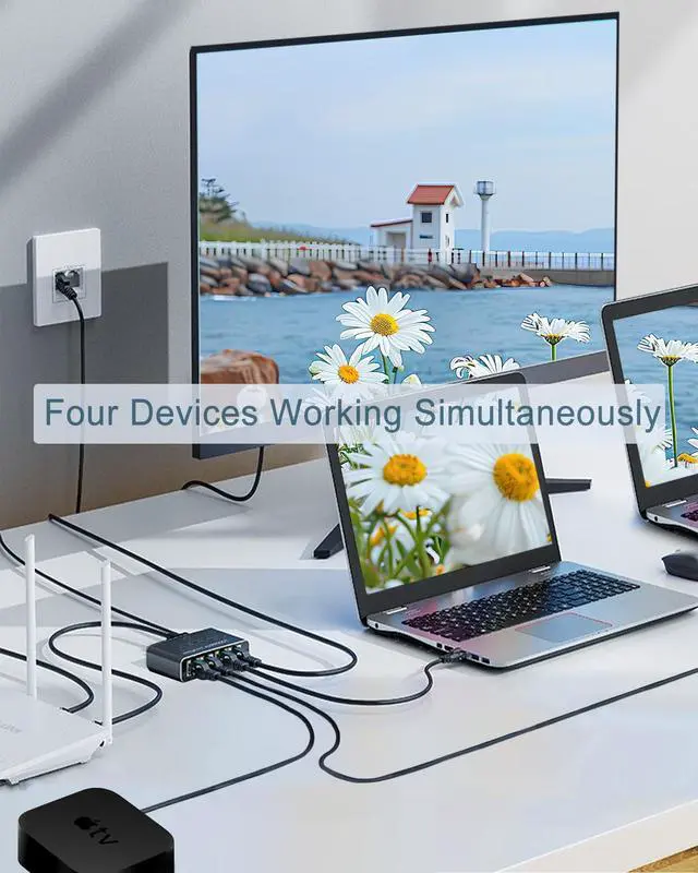 Alt view image 2 of 5 - LIEZHUA Ethernet Splitter 1 to 4, 1000Mbps High Speed Ethernet Cable Splitter with LAN Cable Cat 6 [4 Devices Simultaneous Networking], Gigabit RJ45 LAN Network Extension for Cat8/7/6/5e/5 Cable