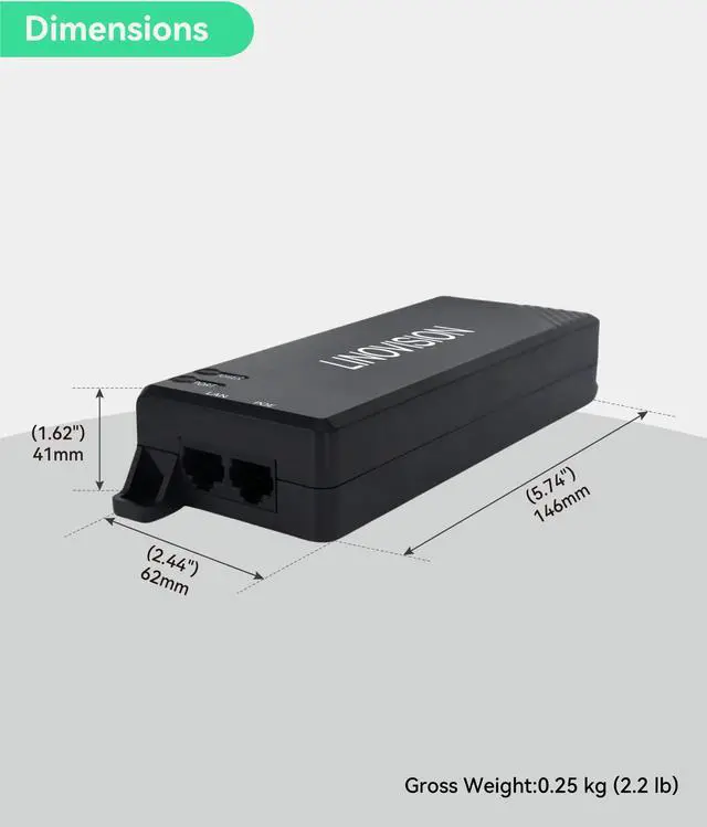 Alt view image 5 of 5 - LINOVISION Gigabit 90W Passive POE Injector, Single Port PoE Injector, 10/100/1000Mbps Hi-POE Midspan, POE Power Injector for PTZ Camera, VoIP Phone