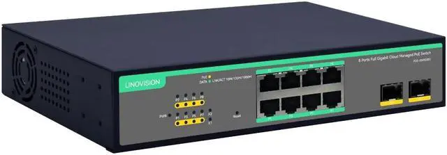 Main image of LINOVISION 8 Ports Remote Cloud Managed PoE Switch with 2 SFP Uplink, Full Gigabit Ports, 120W Built-in Power Supply, IEEE802.3af/at, Q-PoE and P-PoE Without Interruption