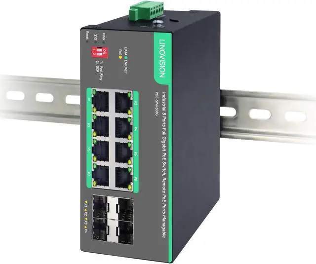 Main image of LINOVISION Industrial 8 Ports Remote Cloud Managed PoE Switch with 4 SFP Uplinks, Full Gigabit PoE Switch, IEEE802.3af/at, PoE Budget 180W, Support Remote PoE Ports Manageable