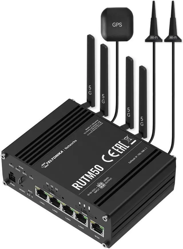 Main image of Teltonika RUTM50000000 Industrial 5G Cellular Router, 5G LTE Router with 5 Gigabit Ethernet Ports, Dual SIM Auto-Failover, Certified for AT&T and T-Mobile, North America Version