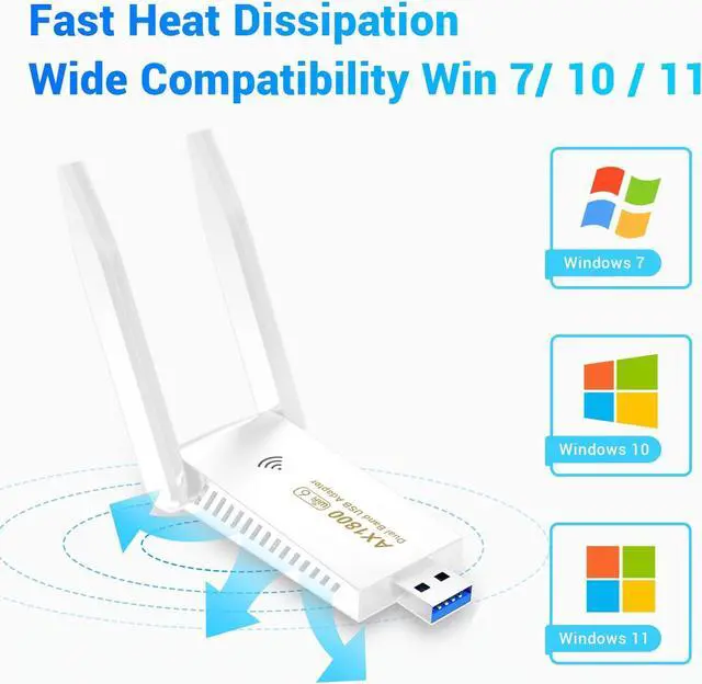 Alt view image 5 of 5 - Wireless USB WiFi 6 Adapter for PC - 1800Mbps USB3.0 WiFi Adapter for Desktop PC Laptop with 5Ghz/2.4Ghz Dual Band USB wifi adapter for pc support Windows7/10/11, Wireless Adapter for Desktop Computer