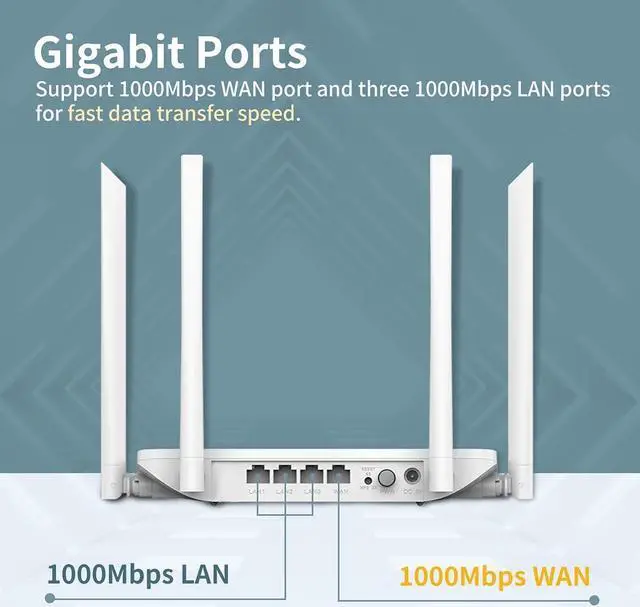 Alt view image 3 of 5 - DBIT AC1200 Dual Band WiFi Router 1200Mbps Wireless Internet Router, 4 x 10/100/1000 Mbps Gigabit Ethernet Ports, Supports EasyMesh, Guest WiFi, Access Point Mode, IPv6 and Parental Controls