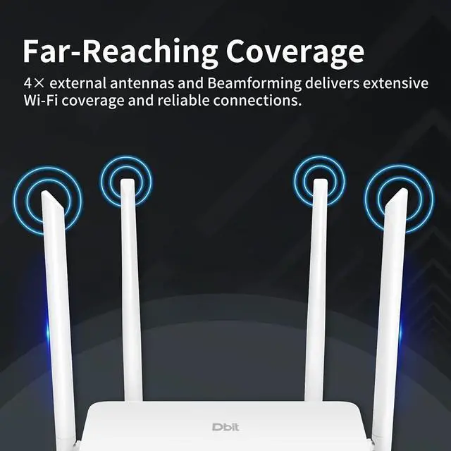 Alt view image 4 of 5 - DBIT AC1200 Dual Band WiFi Router 1200Mbps Wireless Internet Router, 4 x 10/100/1000 Mbps Gigabit Ethernet Ports, Supports EasyMesh, Guest WiFi, Access Point Mode, IPv6 and Parental Controls