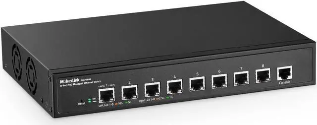 Main image of MokerLink 8 Port 10G Managed Ethernet Switch, 10G/5G/2.5G/1G Auto-Adaptive, L3 Web/CLI Managed, Metal Desktop|Rackmount Network Switch