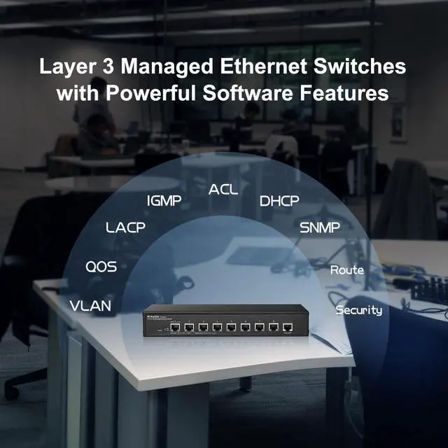 Alt view image 4 of 5 - MokerLink 8 Port 10G Managed Ethernet Switch, 10G/5G/2.5G/1G Auto-Adaptive, L3 Web/CLI Managed, Metal Desktop|Rackmount Network Switch