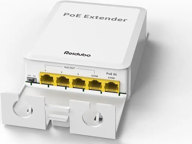 Main image of Reidubo 5 Ports Outdoor PoE++ Gigabit Extender, 1 in 4 Out PoE Repeater with 1000Mbps, IEEE802.3af/at/bt IP65 Waterproof, Extend Additional 100m(328ft) of Power and Data Transmission, Plug & Play