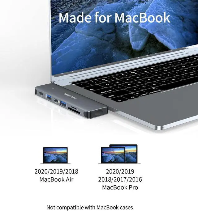 Alt view image 2 of 5 - USB C Hub Adapter for MacBook Pro/Air 2021-2018, 6 in 2 USB-C Accessories Compatible with MacBook Pro 13" 15" 16" with 1 USB 3.2 Ports, 100W Thunderbolt 3 USB C to SD/TF Card Reader and USB2.0Port