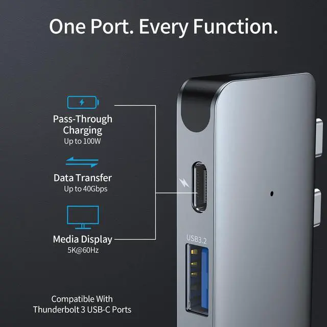 Alt view image 4 of 5 - USB C Hub Adapter for MacBook Pro/Air 2021-2018, 6 in 2 USB-C Accessories Compatible with MacBook Pro 13" 15" 16" with 1 USB 3.2 Ports, 100W Thunderbolt 3 USB C to SD/TF Card Reader and USB2.0Port