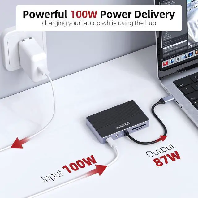 Alt view image 4 of 5 - USB C Docking Station,[100W Blast Fast Charge] Multi USB C Hub 7 in 1,4K HDMI VGA USB 3.0 5Gbps Data Ports SD/TF Card Reader 3.5mm Audio/Mic,Compatible for MacBook, Chromebook, XPS, and USB C Laptop