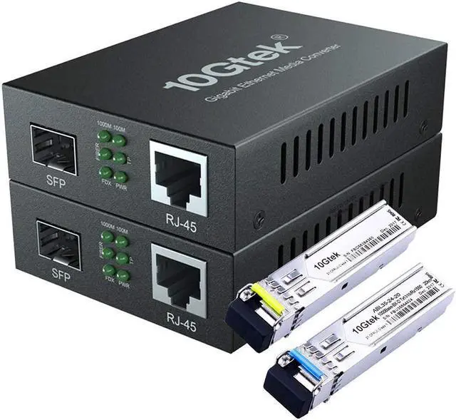 Main image of a Pair of Gigabit Ethernet Bidi Media Converter, SingleMode Single LC Fiber to Ethernet RJ45 Converter for 10/100/1000Base-Tx to 1000Base-LX, UL Certified, up to 20-km