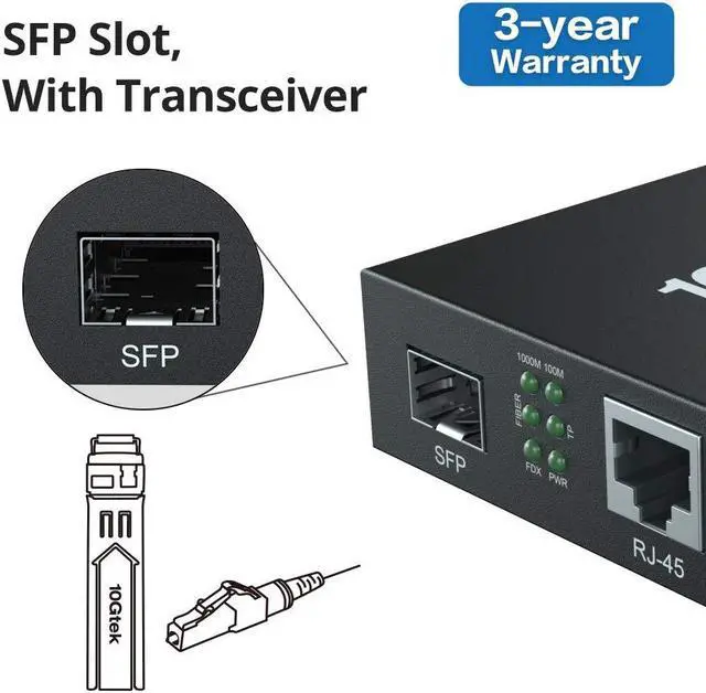 Alt view image 2 of 5 - a Pair of Gigabit Ethernet Bidi Media Converter, SingleMode Single LC Fiber to Ethernet RJ45 Converter for 10/100/1000Base-Tx to 1000Base-LX, UL Certified, up to 20-km