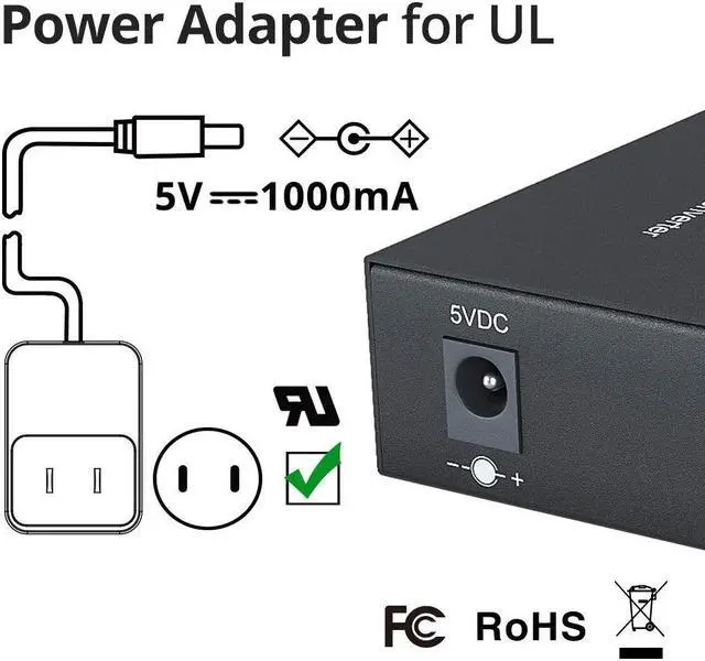 Alt view image 5 of 5 - a Pair of Gigabit Ethernet Bidi Media Converter, SingleMode Single LC Fiber to Ethernet RJ45 Converter for 10/100/1000Base-Tx to 1000Base-LX, UL Certified, up to 20-km