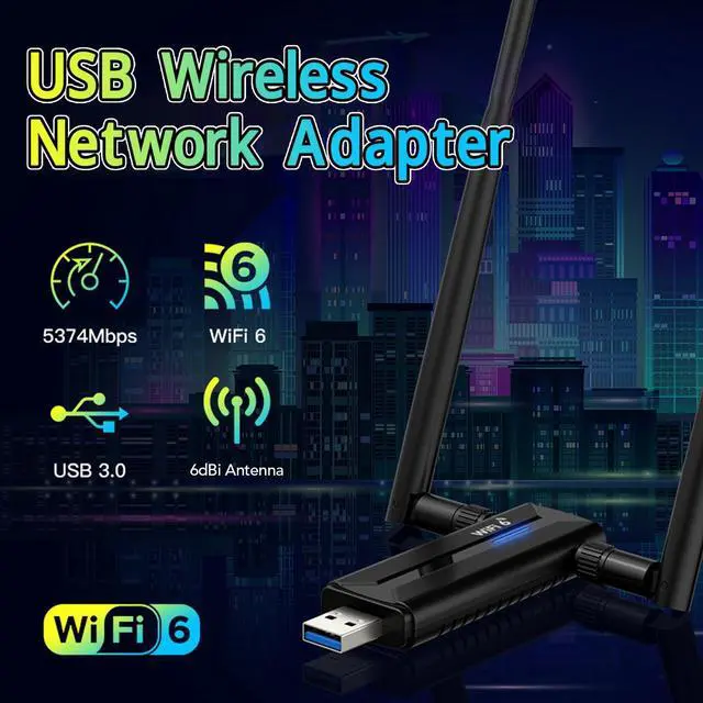 Alt view image 2 of 5 - WiFi6E AX5400M Triple Band USB 3.0 WiFi Adapter, 6GHz 5GHz 2.4GHz, Dual 6dBi Antennas, 2400Mbps,11/10, RTL8832CU Chip, for Desktop PC Laptops