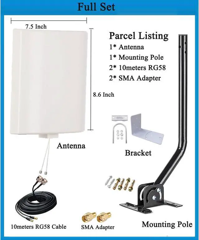 Alt view image 3 of 5 - SignalPlus Outdoor 2x2 MIMO Directional WiFi Antennas Long Range 2.4GHz/ 5.8GHz External Panel WiFi Antenna Kit for WiFi Router/Wireless Access Point/Camera with Detachable Antennas (Full Kit)