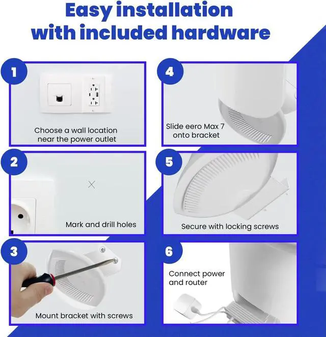 Alt view image 3 of 5 - SONGCHEER Wall Bracket for Eero Max 7 Aluminum Alloy Max 7 Wall Mount Sturdy and Durable Space Saving Wall Mount Holder Compatible with Max 7 Mesh WiFi Router (White-3Pack)