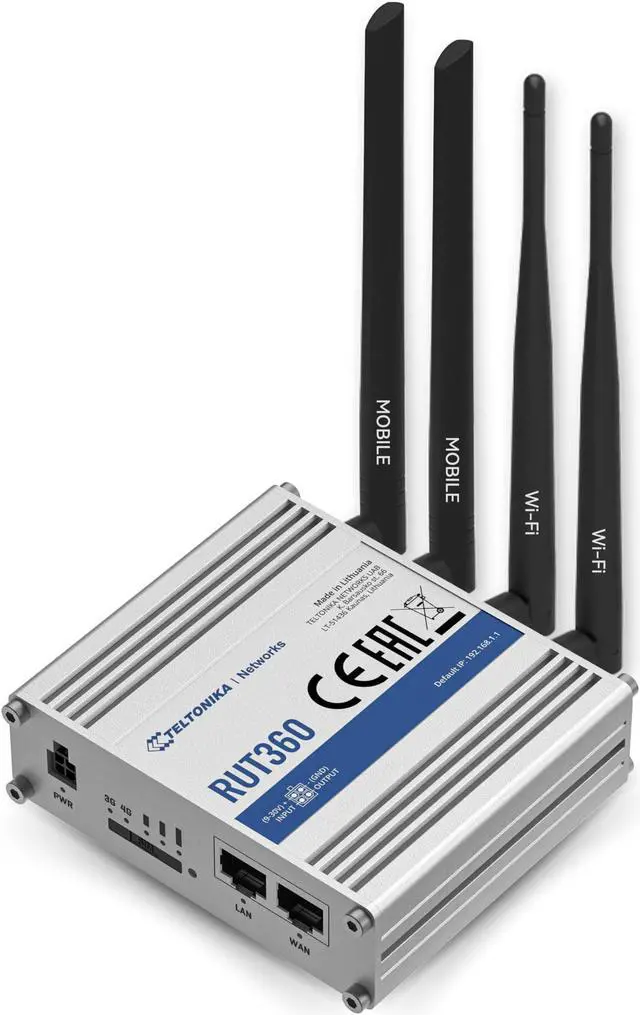 Main image of Teltonika RUT360100100 Industrial 4G LTE Cat6 Cellular Router, 4G LTE Wi-Fi Router with DI/DO, Advanced VPN, Certified by Verizon/AT&T/T-Mobile